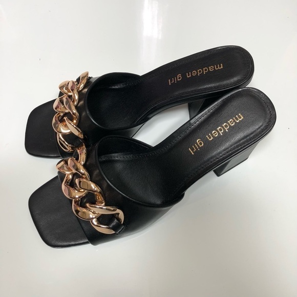 Madden Girl Mules Heeled Sandals Golden chain black Size 8.5 - Picture 8 of 9